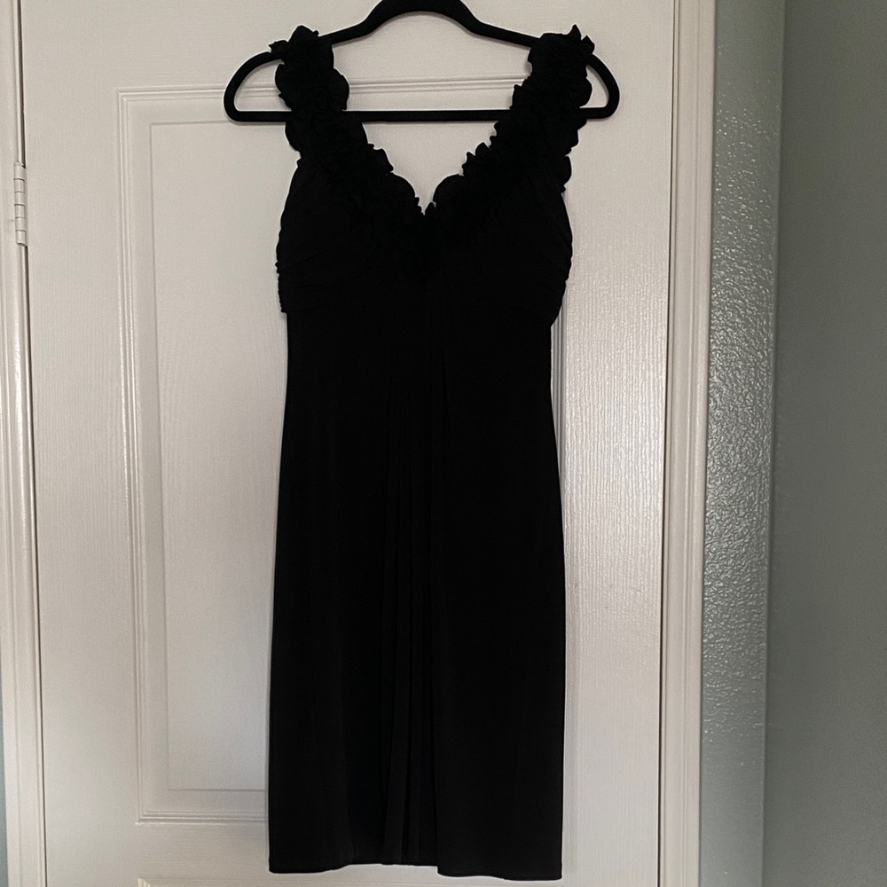 Maggy London Black Ruffled dress with built in bra